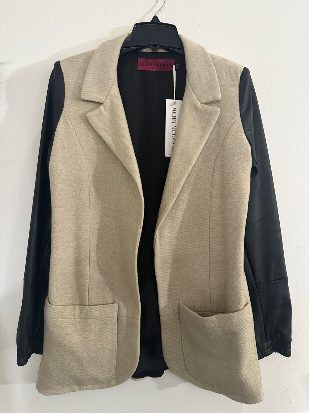 Heidi Merrick Tweed/vegan leather Riding Jacket Mixed-Media Blazer